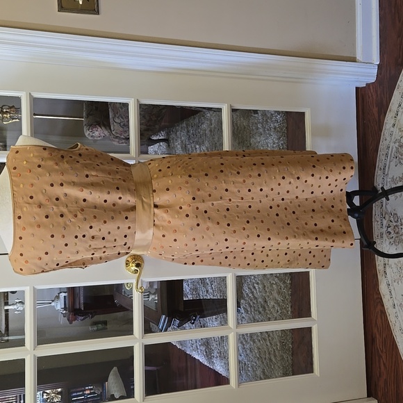 DUE PER DUE Veste 100% Silk Gold Tan Copper Brown Sleeveless ALine Midi Dress 12 - Picture 5 of 7